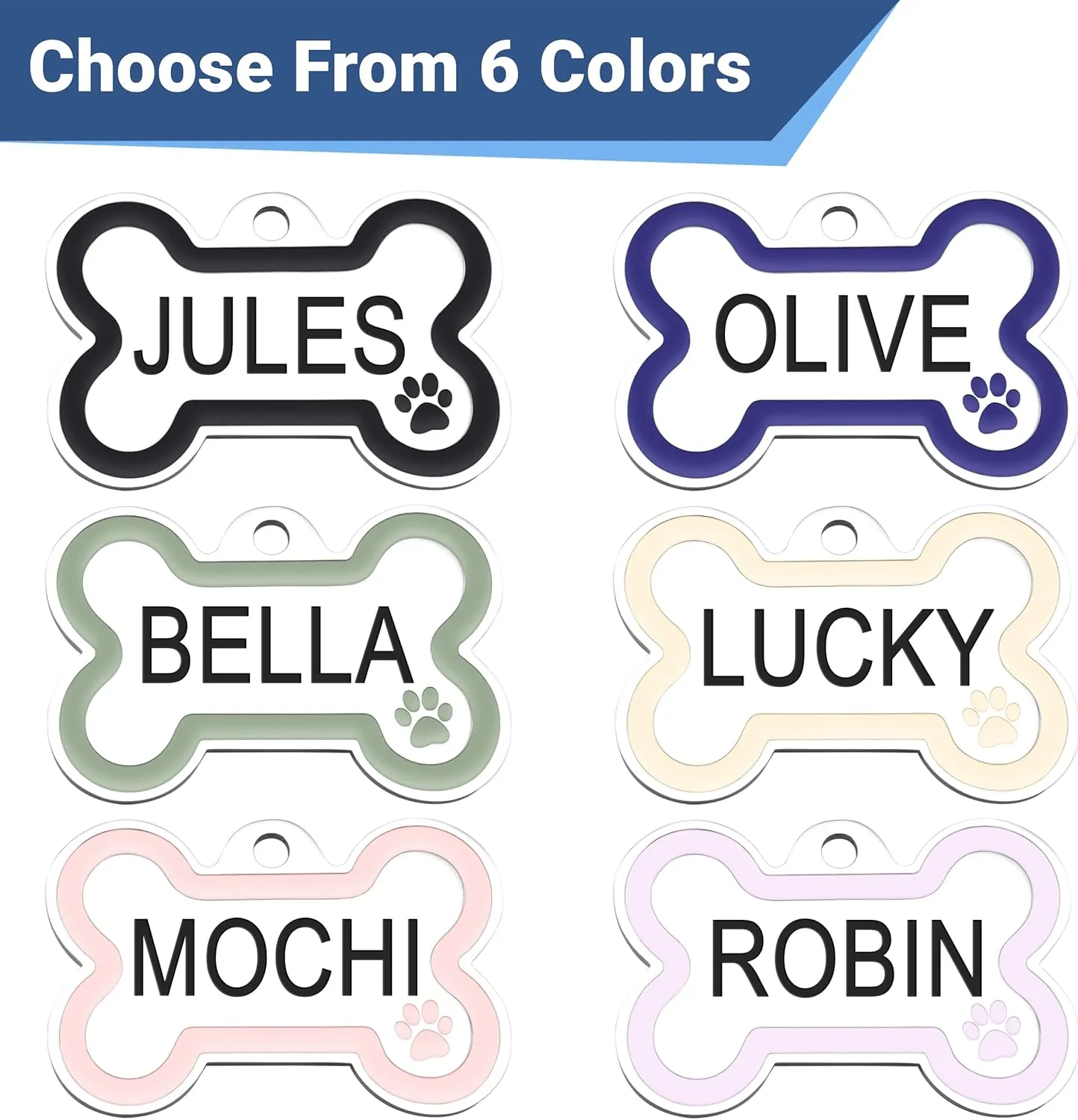 GoTags Stainless Steel Pet ID Bone Shaped Tags with Enamel Paw Design, Personalized Dog and Cat Tags, up to 5 Lines of Custom Text, Engraved on Both Sides (Charcoal, Small)