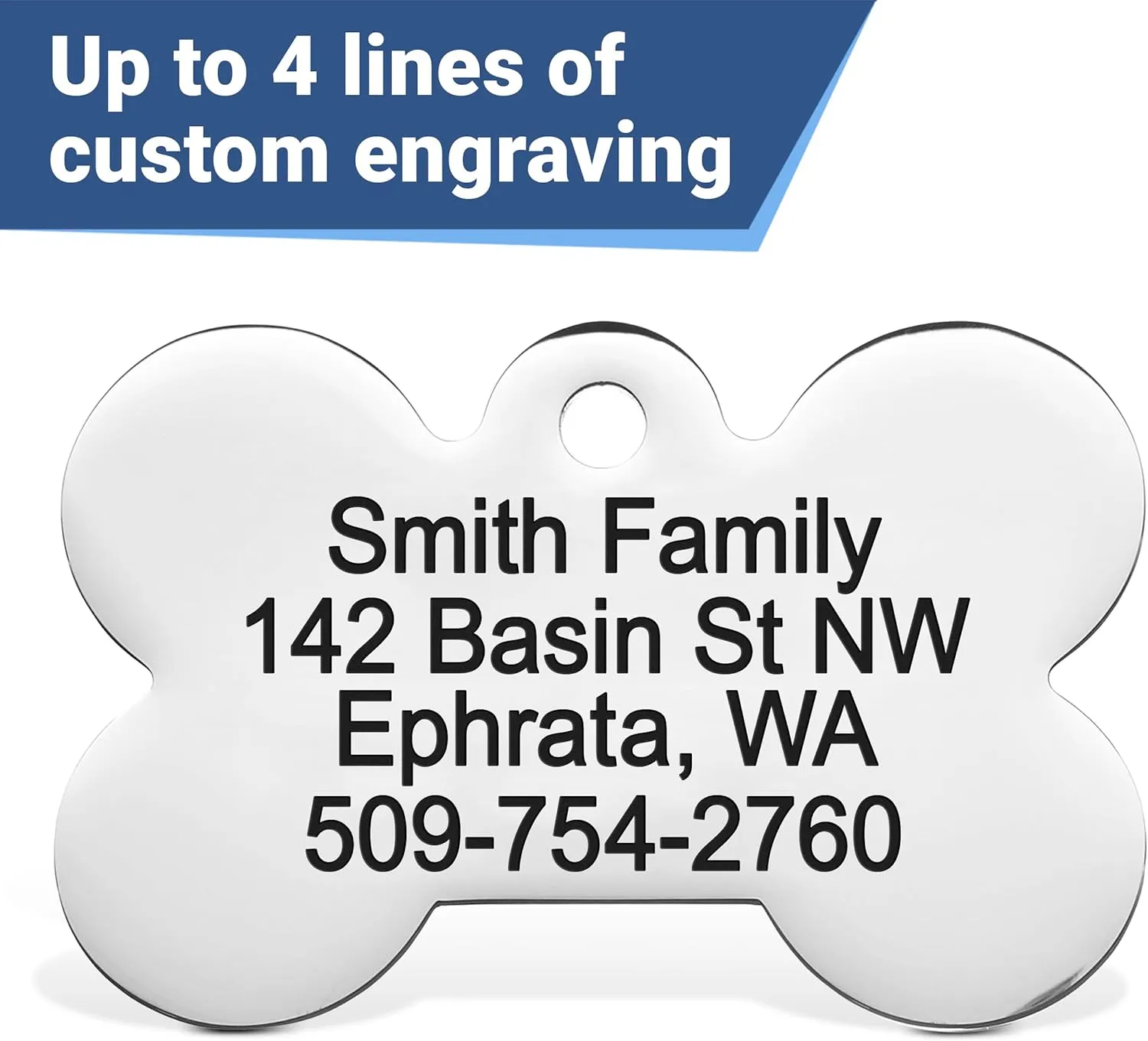 GoTags Stainless Steel Pet ID Bone Shaped Tags with Enamel Paw Design, Personalized Dog and Cat Tags, up to 5 Lines of Custom Text, Engraved on Both Sides (Charcoal, Small)