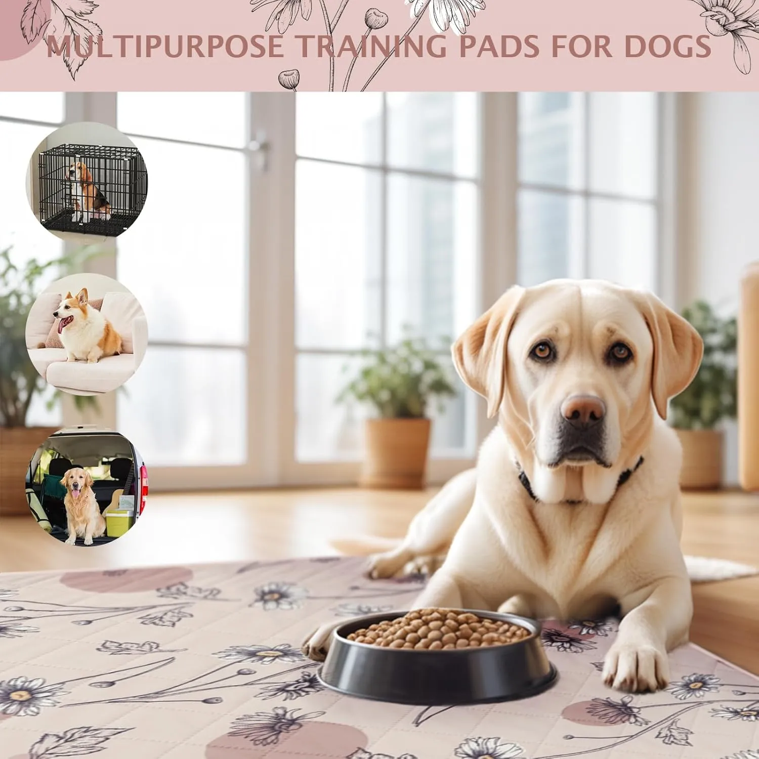 IEUUMLER Washable Pee Pads for Dogs, 2 Pack Non-Slip & Waterproof Pack Whelping Pad, Reusable Washable Puppy Potty Training Pad with Fast Absorbent for Playpen EU007 (Pink Daisy, 30"X20"-2pcs)