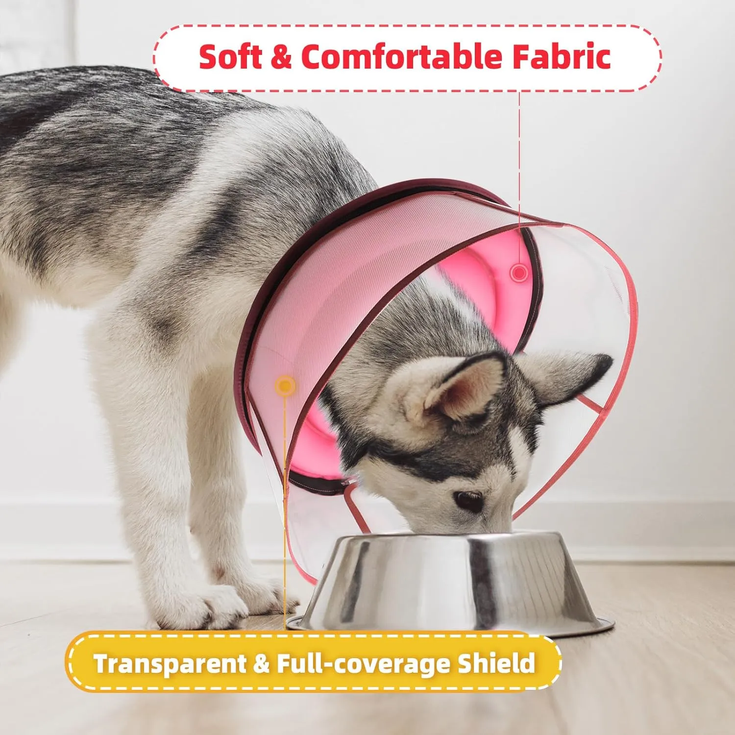 Inflatable Dog Cone After Surgery, Upgraded Adjustable Soft Dual-Ring Dog Cone Collar with Detachable Anti-Licking Shield (M , Pink, Patented)