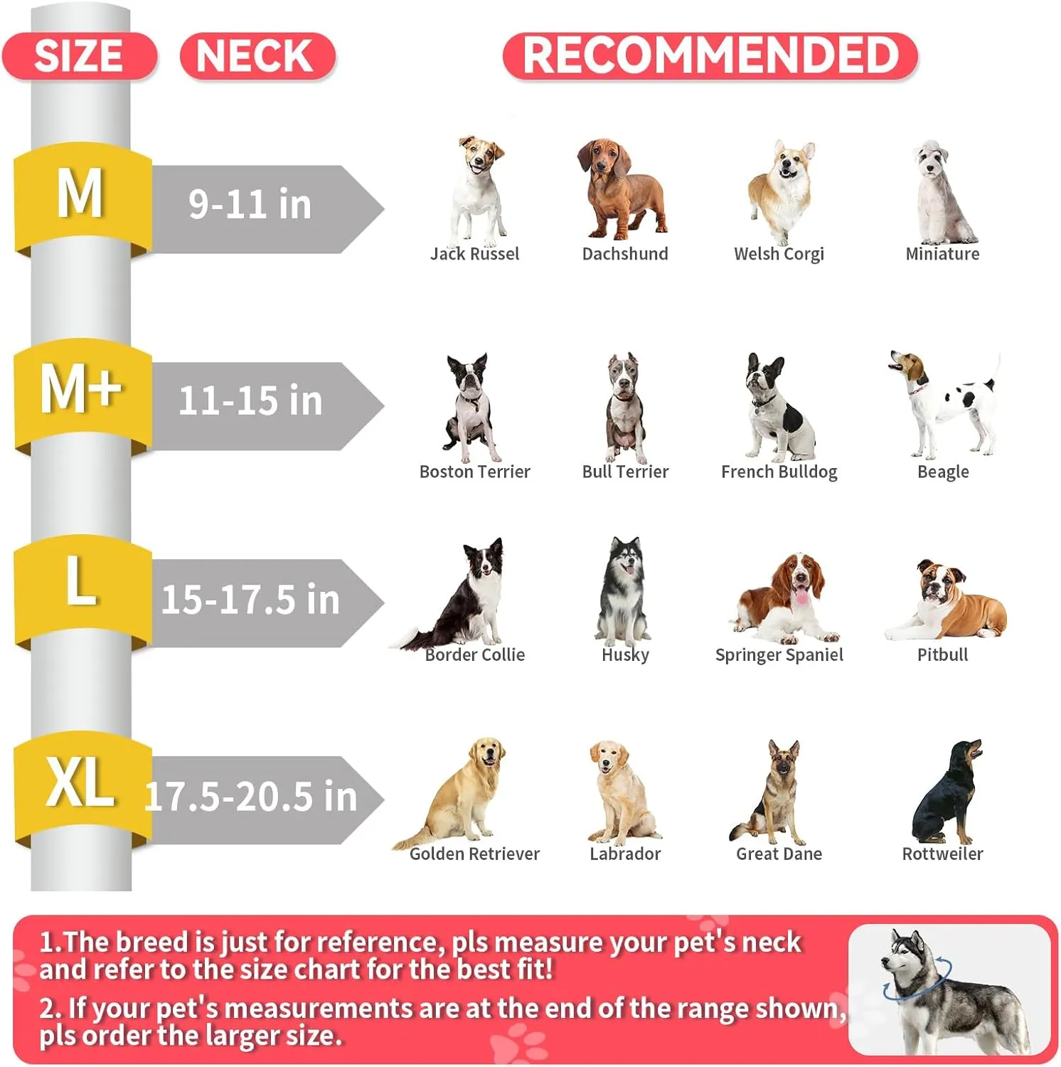 Inflatable Dog Cone After Surgery, Upgraded Adjustable Soft Dual-Ring Dog Cone Collar with Detachable Anti-Licking Shield (M , Pink, Patented)