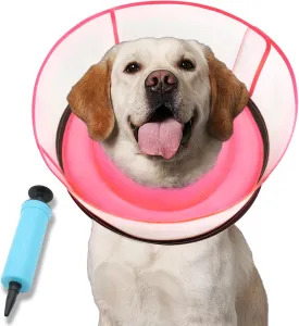 Inflatable Dog Cone After Surgery, Upgraded Adjustable Soft Dual-Ring Dog Cone Collar with Detachable Anti-Licking Shield (M , Pink, Patented)