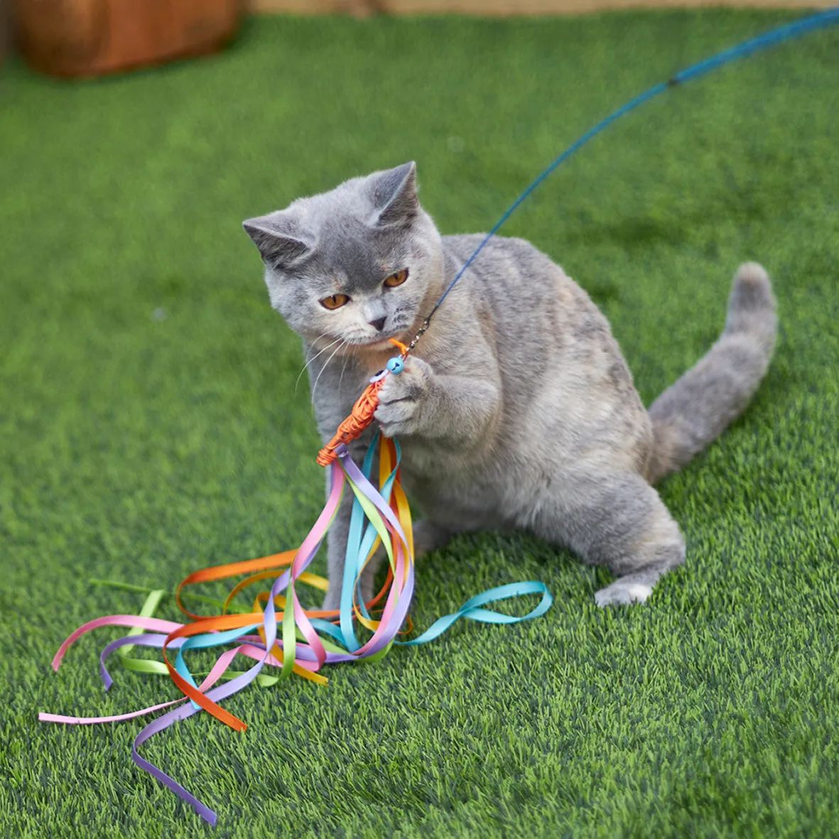 Kazoo Streamer Fish Play and Catch Wand Cat Toy^^^