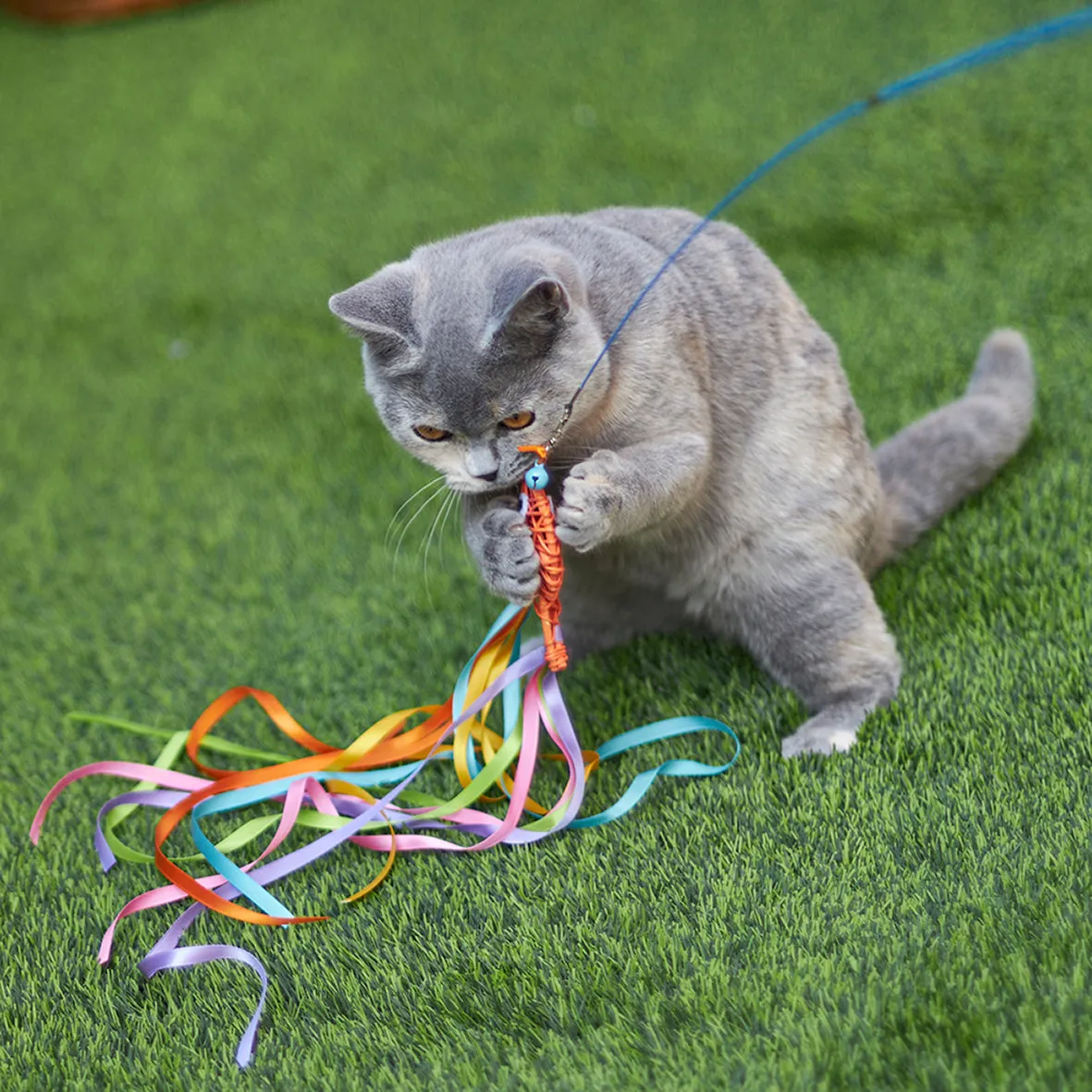 Kazoo Streamer Fish Play and Catch Wand Cat Toy^^^