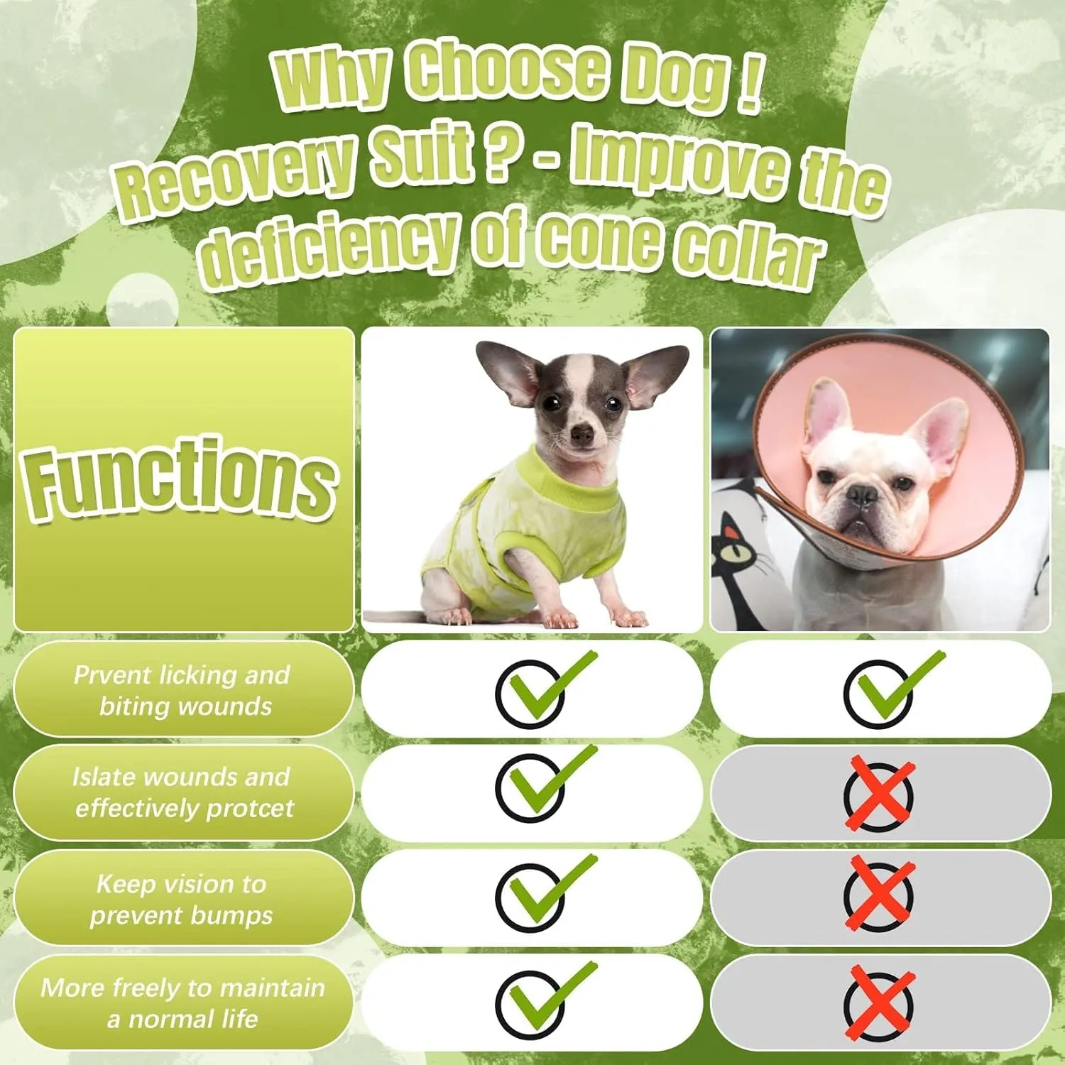 Kuoser Dog Surgery Recovery Suit, Anti Licking Pet Surgical Suit for Dogs Male Neuter, Female Dog Surgery Suit for Spay Subsititute E-Collar Cone, Dogs Body Suits After Surgery Green Tie Dye S