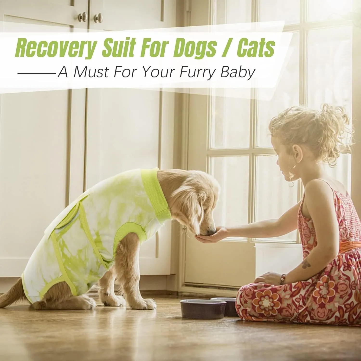 Kuoser Dog Surgery Recovery Suit, Anti Licking Pet Surgical Suit for Dogs Male Neuter, Female Dog Surgery Suit for Spay Subsititute E-Collar Cone, Dogs Body Suits After Surgery Green Tie Dye S