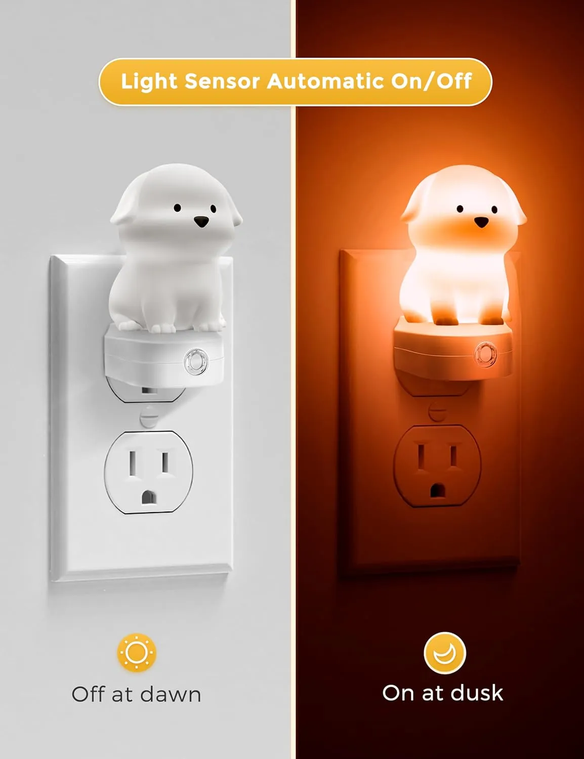 L LOHAS LED Plug in Night Light for Kids, 3D Cute Puppy Night Lights with Dusk to Dawn Sensor, RGB Soft White 3000K Dog Night Light, Christmas Birthday Gift Nightlight for Kids, Room Decor