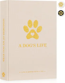 Lanpn Cute Puppy Photo Album 4x6 300 Pockets, Linen Cover A DOG'S LIFE Holds 300 Horizontal 4 x 6 Photos with Memo Writing Area Dogs Memory Book Keepsake for Dog Lovers Beige