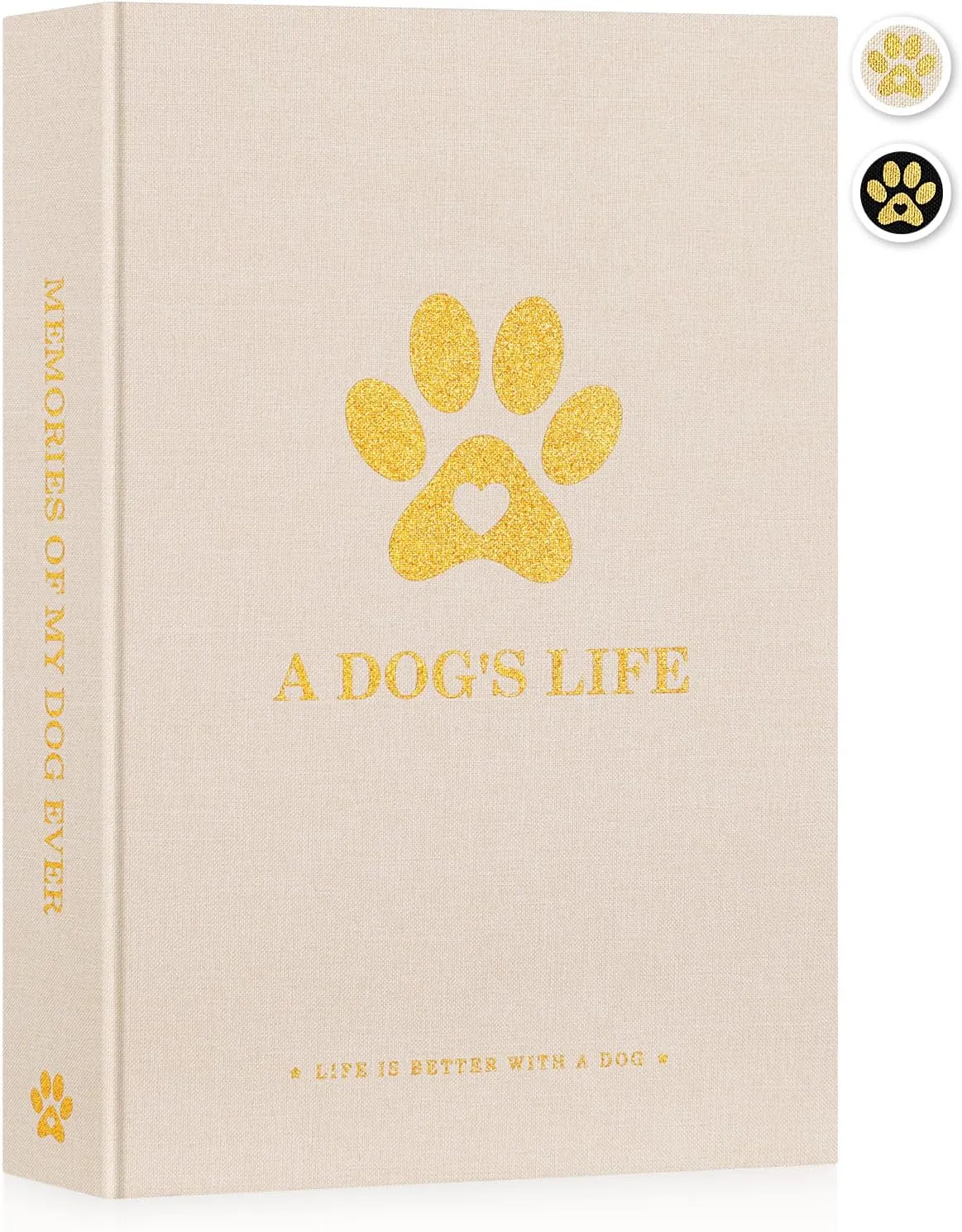 Lanpn Cute Puppy Photo Album 4x6 300 Pockets, Linen Cover A DOG'S LIFE Holds 300 Horizontal 4 x 6 Photos with Memo Writing Area Dogs Memory Book Keepsake for Dog Lovers Beige