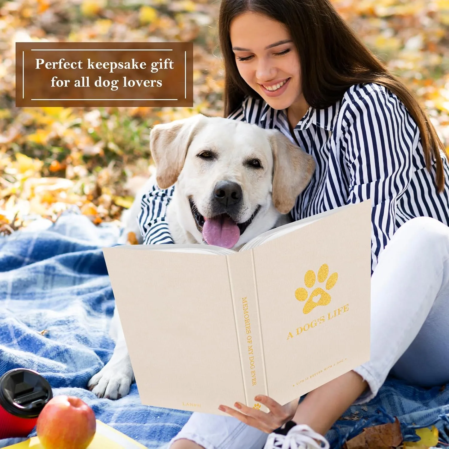 Lanpn Cute Puppy Photo Album 4x6 300 Pockets, Linen Cover A DOG'S LIFE Holds 300 Horizontal 4 x 6 Photos with Memo Writing Area Dogs Memory Book Keepsake for Dog Lovers Beige