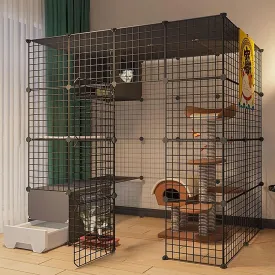 Large Indoor Cat Cage & Playpen with Detachable Metal Panels, Oversized Gate, DIY Modular Kennel for Cats & Small Pets(147x95x145cm)