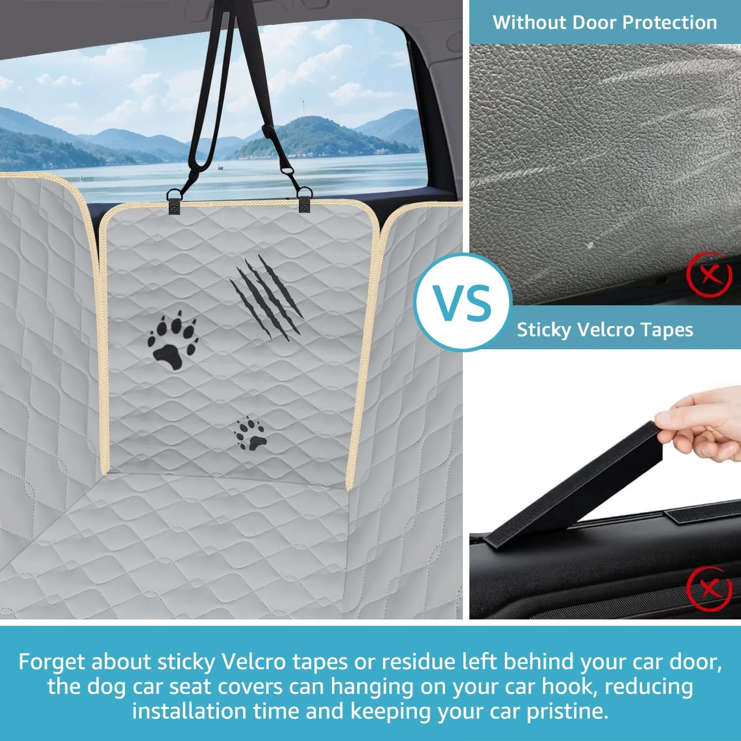 Lassie Dog Car Seat Covers for Back Seat, Waterproof Dog Car Hammock with Mesh Window Durable Scratch Proof Nonslip Pet Carseat Covers Universal Fit Protector for Cars, Trucks & SUVs
