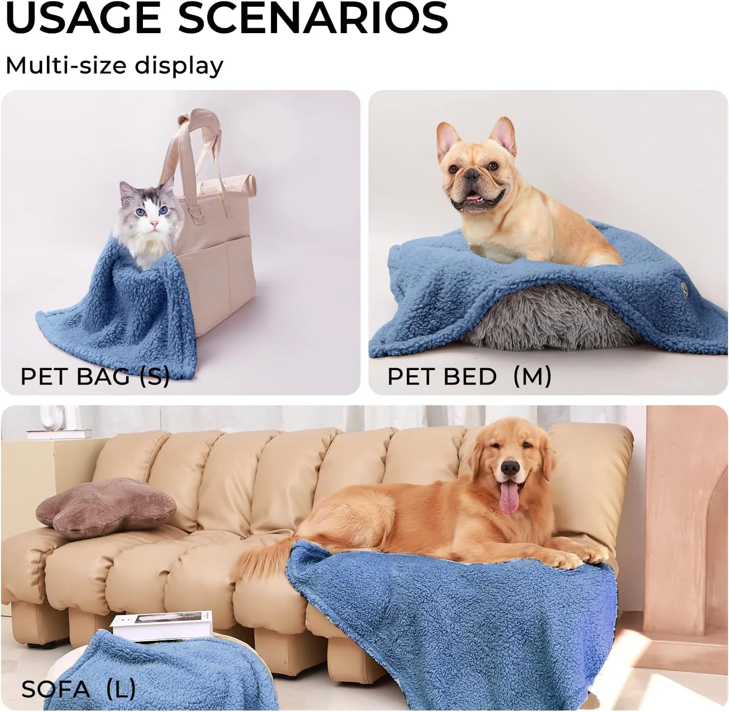 Luciphia 1 Pack 3 Calming Dog Blanket Fluffy Premium Fleece Pet Blankets Soft Sherpa Throw for Dogs Puppy Cat Haze Blue Small (23" x16")
