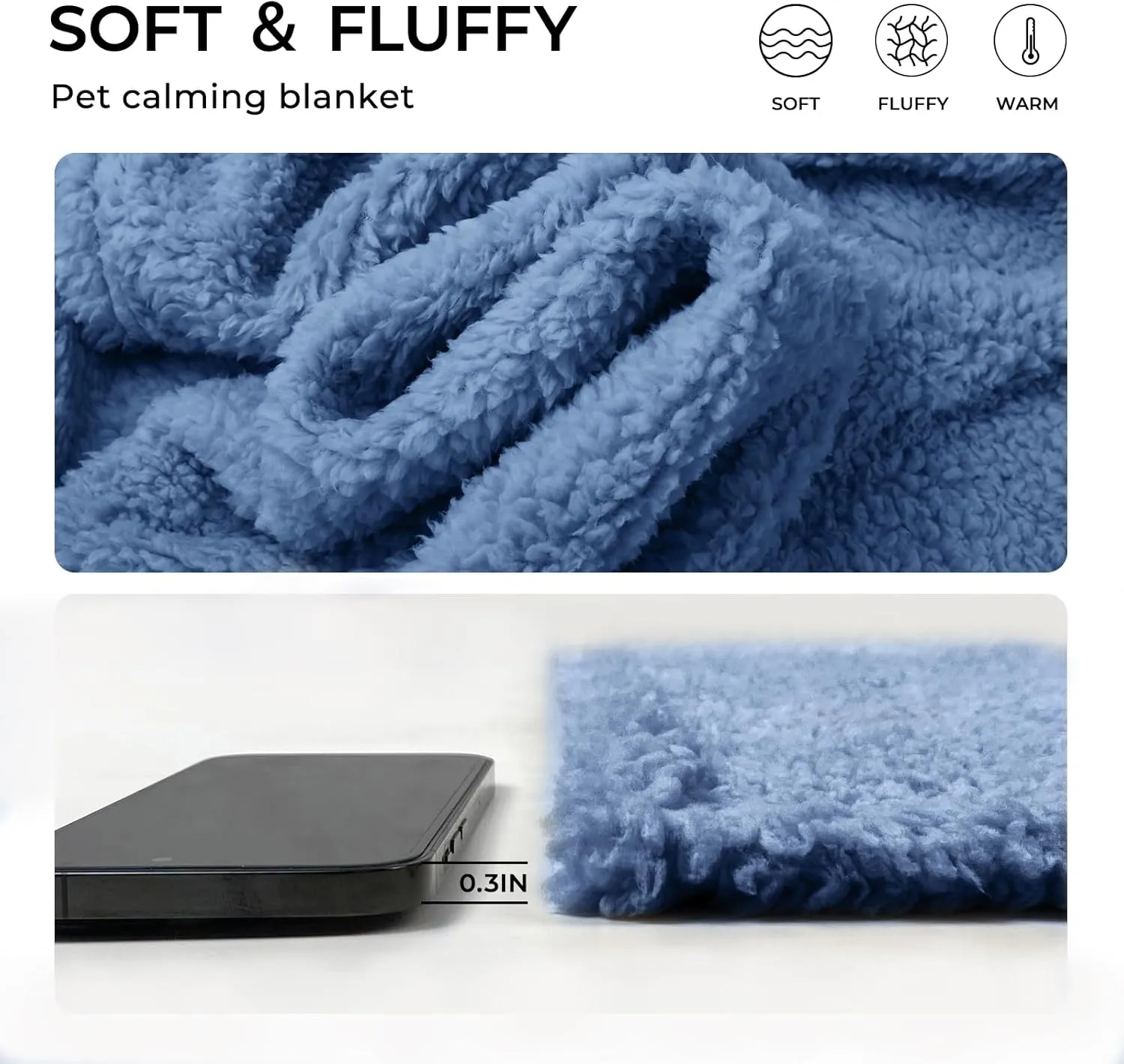 Luciphia 1 Pack 3 Calming Dog Blanket Fluffy Premium Fleece Pet Blankets Soft Sherpa Throw for Dogs Puppy Cat Haze Blue Small (23" x16")
