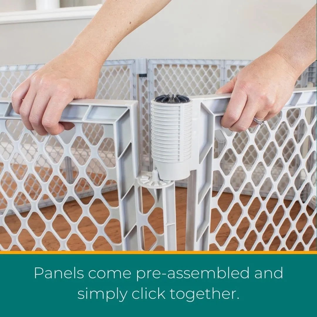 MyPet North States Petyard Plus: 5.5 Ft. Wide Folding Dog Playpen Indoor or Outdoor. 6-Panel Freestanding Play Pen Dog Gate Made in USA. 26" Tall, Light Gray