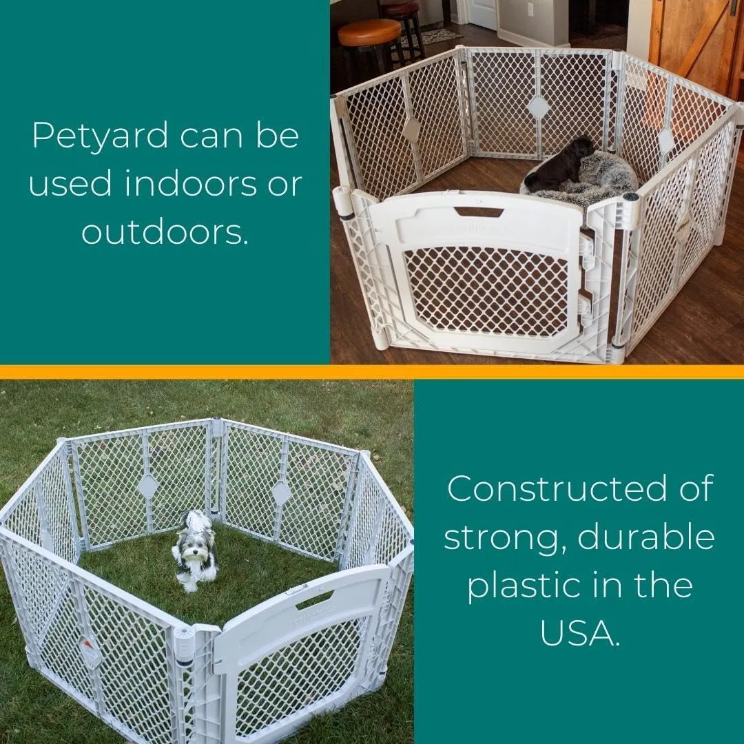 MyPet North States Petyard Plus: 5.5 Ft. Wide Folding Dog Playpen Indoor or Outdoor. 6-Panel Freestanding Play Pen Dog Gate Made in USA. 26" Tall, Light Gray