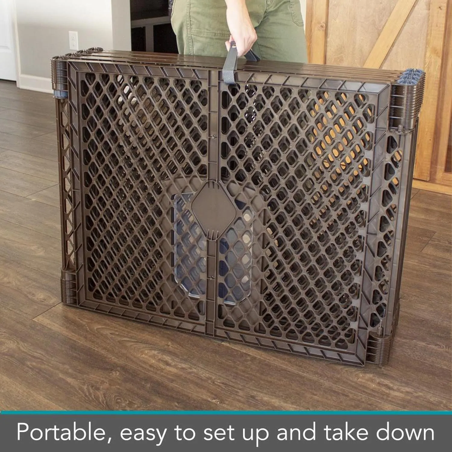 North States MyPet Petyard Passage: 6.5 Ft. Wide Customizable Folding Dog Playpen Indoor/Outdoor. Made in USA. 8-panel Puppy Playpen, Lockable Pet Door. Freestanding Play Pen Dog Gate 26" Tall, Brown