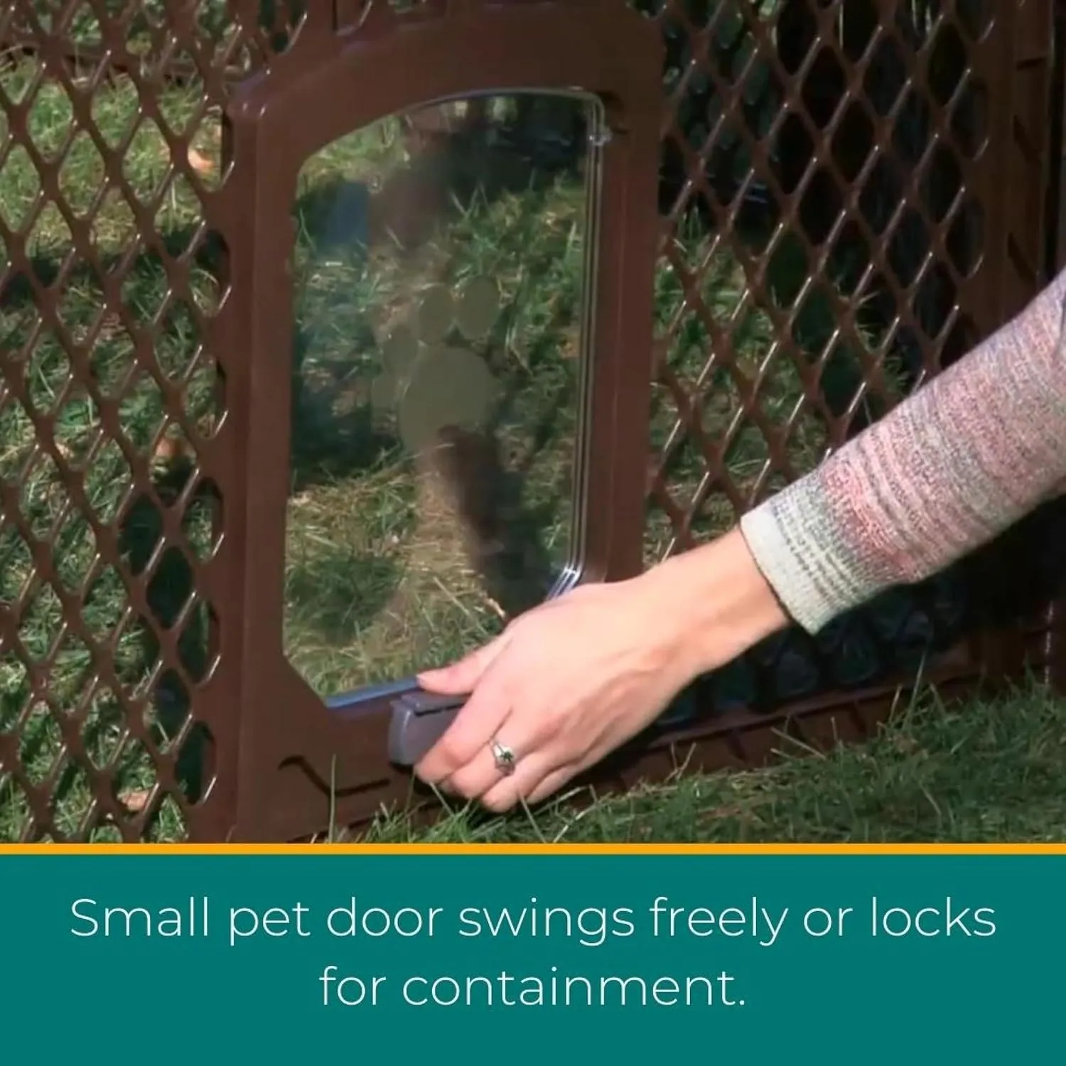 North States MyPet Petyard Passage: 6.5 Ft. Wide Customizable Folding Dog Playpen Indoor/Outdoor. Made in USA. 8-panel Puppy Playpen, Lockable Pet Door. Freestanding Play Pen Dog Gate 26" Tall, Brown