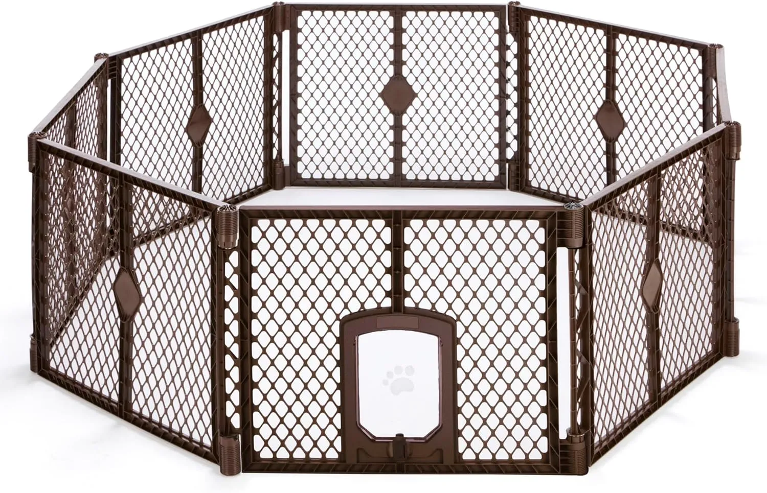 North States MyPet Petyard Passage: 6.5 Ft. Wide Customizable Folding Dog Playpen Indoor/Outdoor. Made in USA. 8-panel Puppy Playpen, Lockable Pet Door. Freestanding Play Pen Dog Gate 26" Tall, Brown