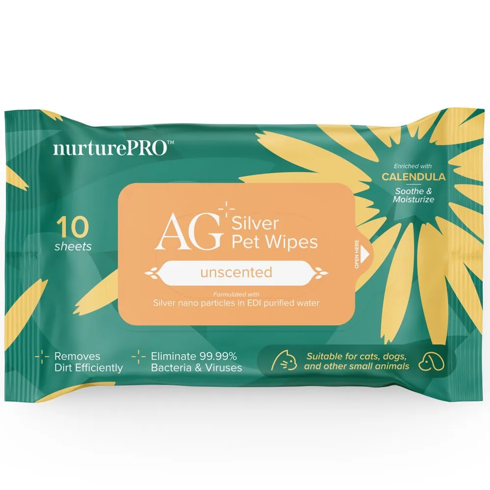 Nurture Pro AG  Silver Unscented Wipes For Cats & Dogs 10pc