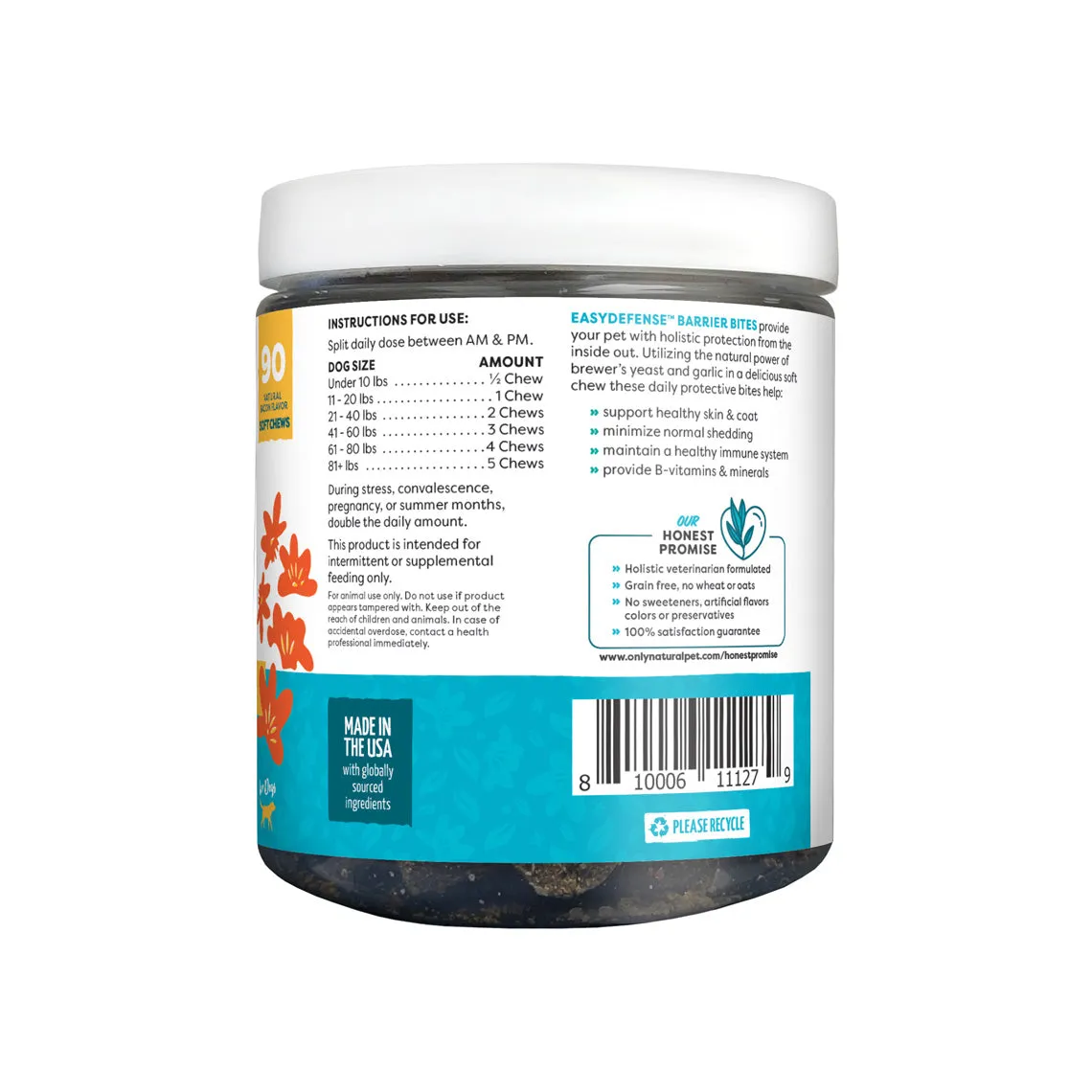 Only Natural Pet EasyDefense Barrier Bites Soft Flea Chews for Dogs 90 Count