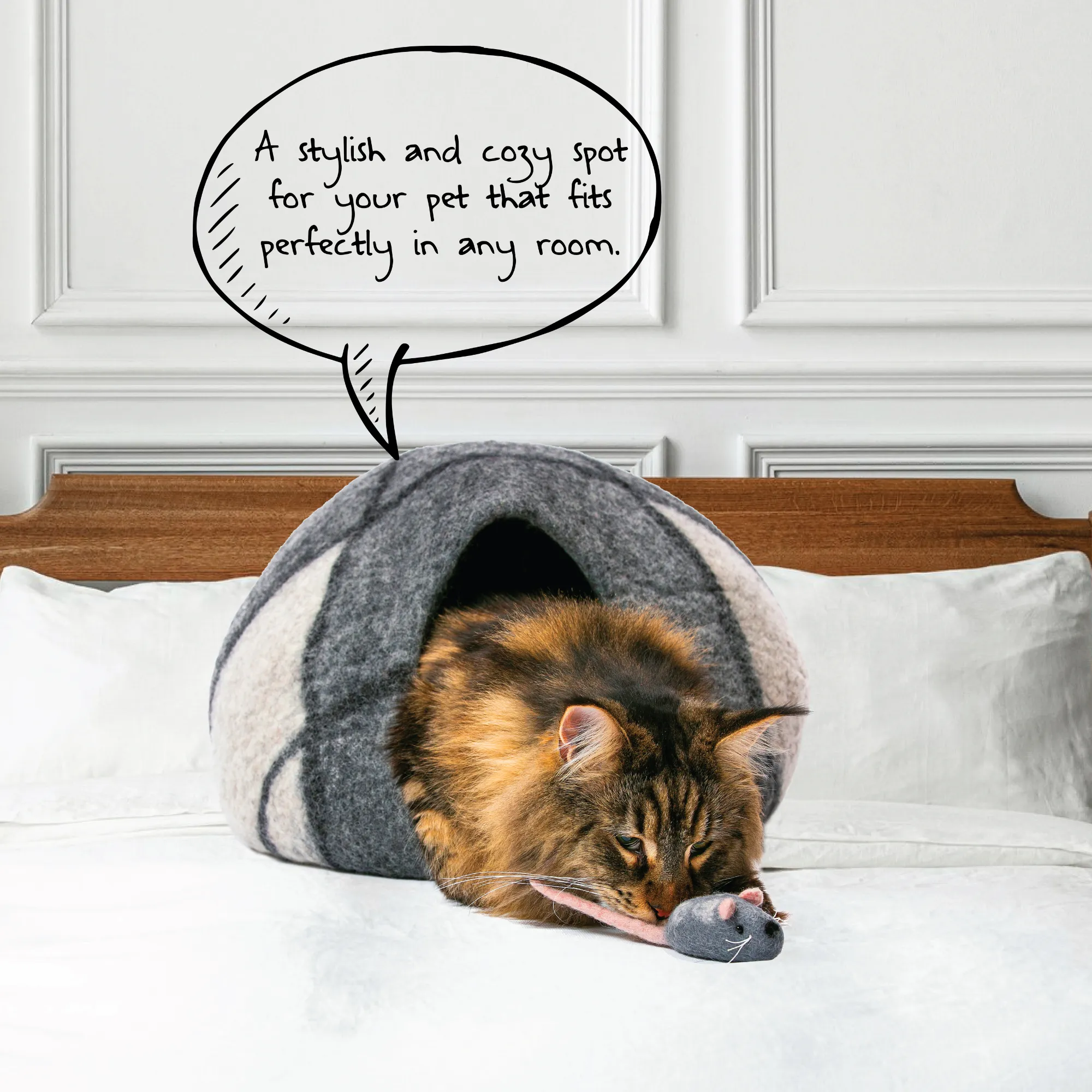 Organic Wool Cat Cave Kitten House Bed Gray White