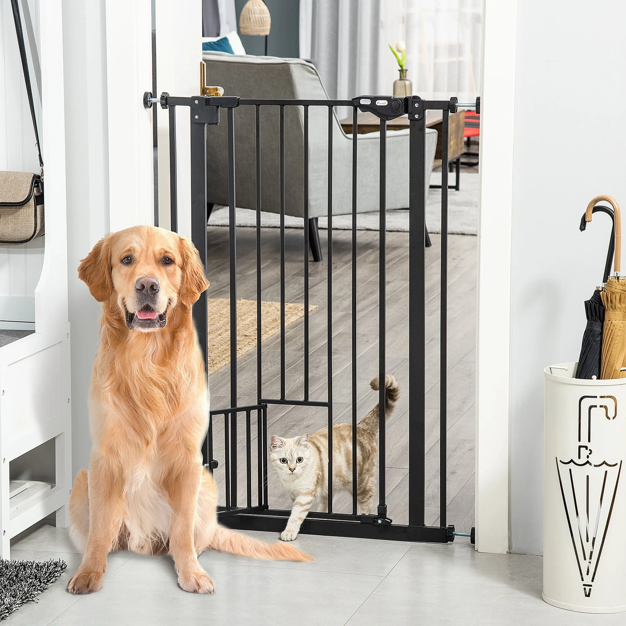 PawHut Extra Tall Dog Gate with Cat Door