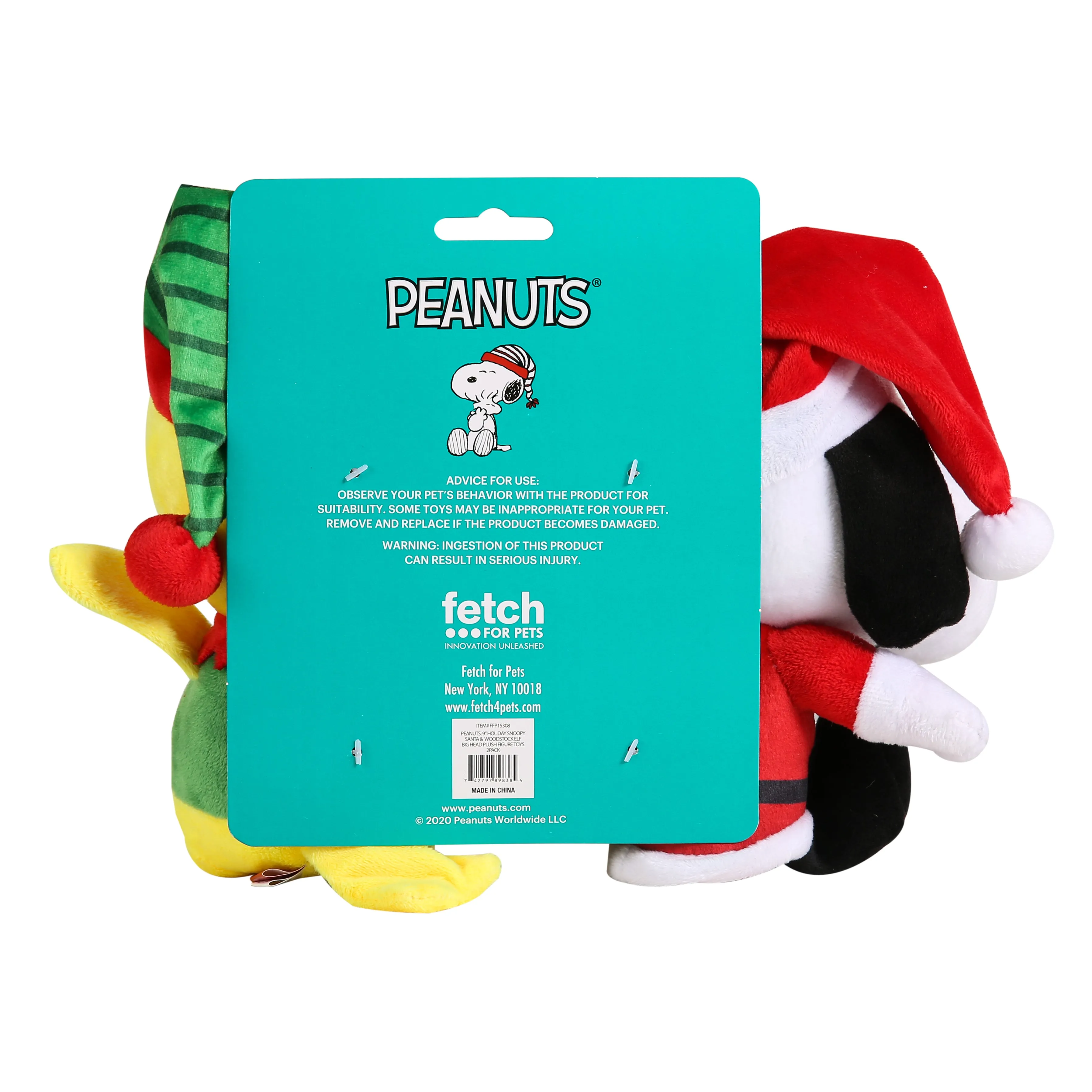 Peanuts: 9" Holiday Snoopy Santa & Woodstock Elf Big Head Plush Figure - Two Pack