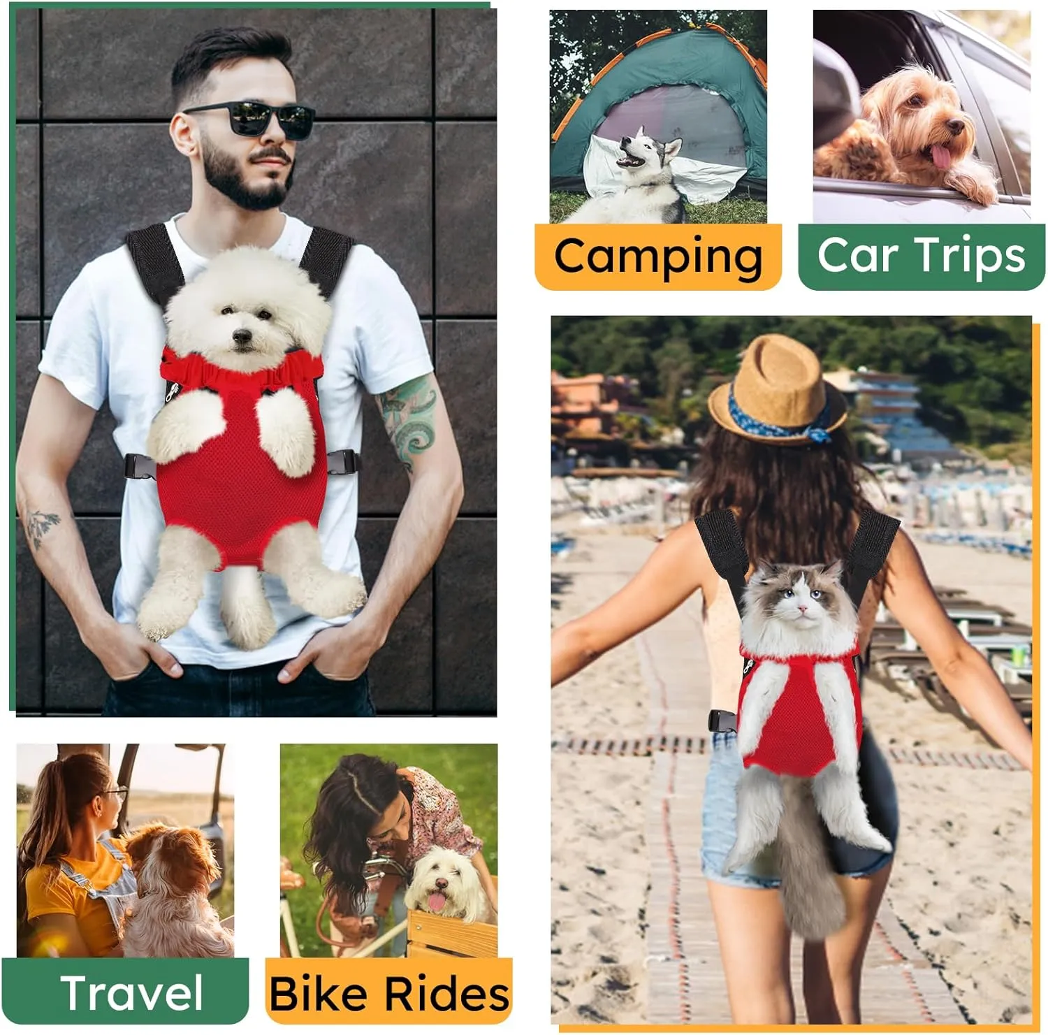 Pet Carrier Backpack, Hands-Free Adjustable Dog Front Carrier Legs Out & Easy-Fit Dog Backpack Carrier for Hiking Camping Traveling Cycling for Small Dogs and Rabbits (Medium, Red)