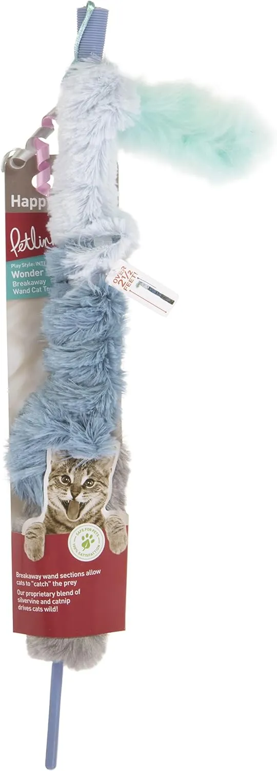Petlinks Wonder Wand 3-Part Plush Breakaway Wand Toy for Cats & Kittens, Customizable Length, Fun & Interactive Play, Encourages Exercise - Blue, One Size