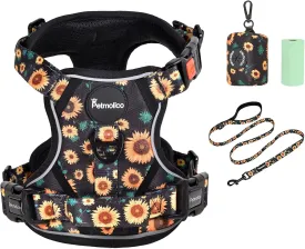 Petmolico No Pull Dog Harness Set with Leash Attachment Easy Control Handle Reflective Harness Vest Small Breed, Puppy Vest and Leash Set with Poop Bag Holder, Small - Sunflower