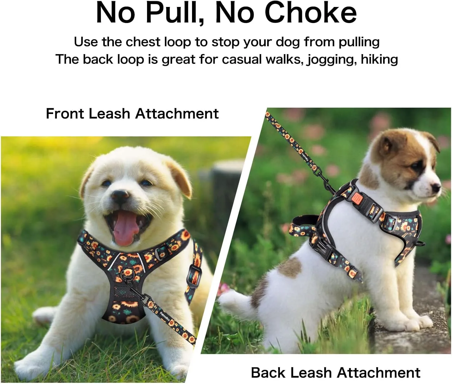 Petmolico No Pull Dog Harness Set with Leash Attachment Easy Control Handle Reflective Harness Vest Small Breed, Puppy Vest and Leash Set with Poop Bag Holder, Small - Sunflower