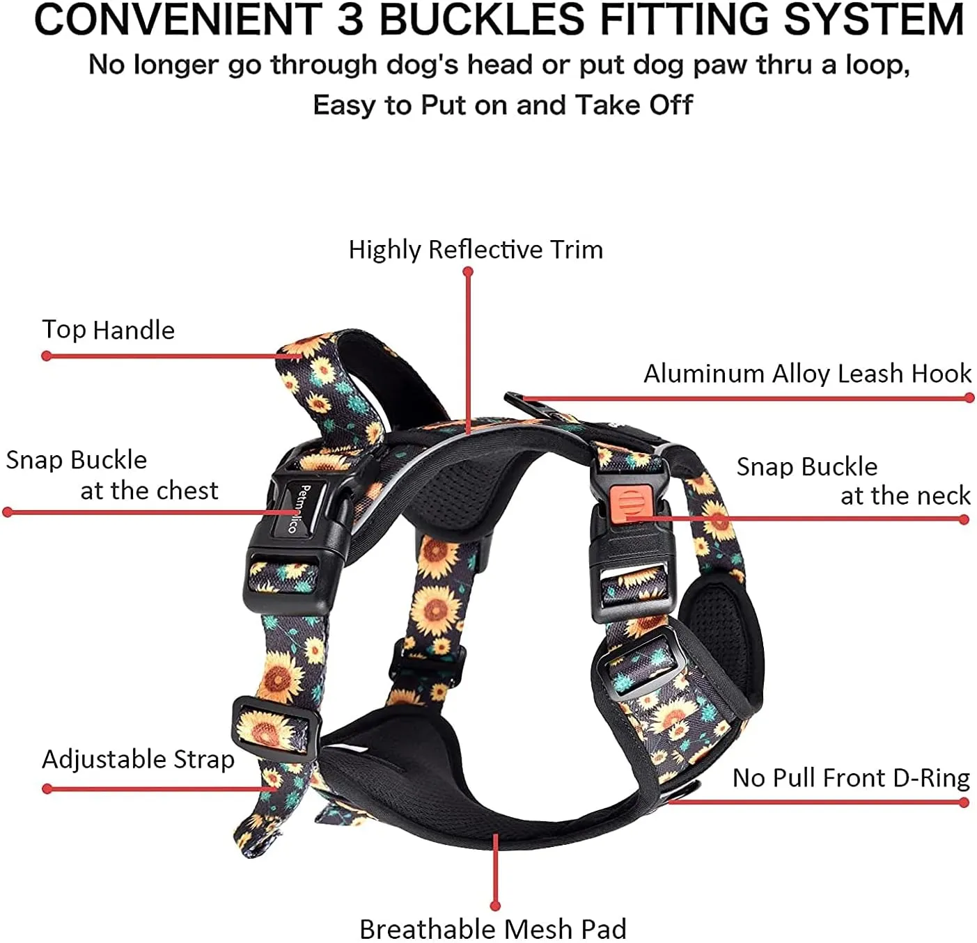 Petmolico No Pull Dog Harness Set with Leash Attachment Easy Control Handle Reflective Harness Vest Small Breed, Puppy Vest and Leash Set with Poop Bag Holder, Small - Sunflower