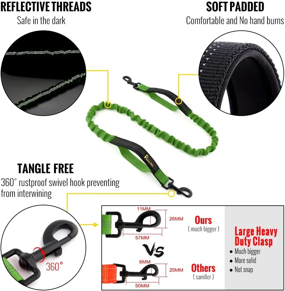 Plutus Pet Hands Free Dog Leash - Soft Padded Dual Handle Retractable Bungee With Reflective Stitches, Adjustable Waist for Walking Running Jogging - Medium Large Dogs