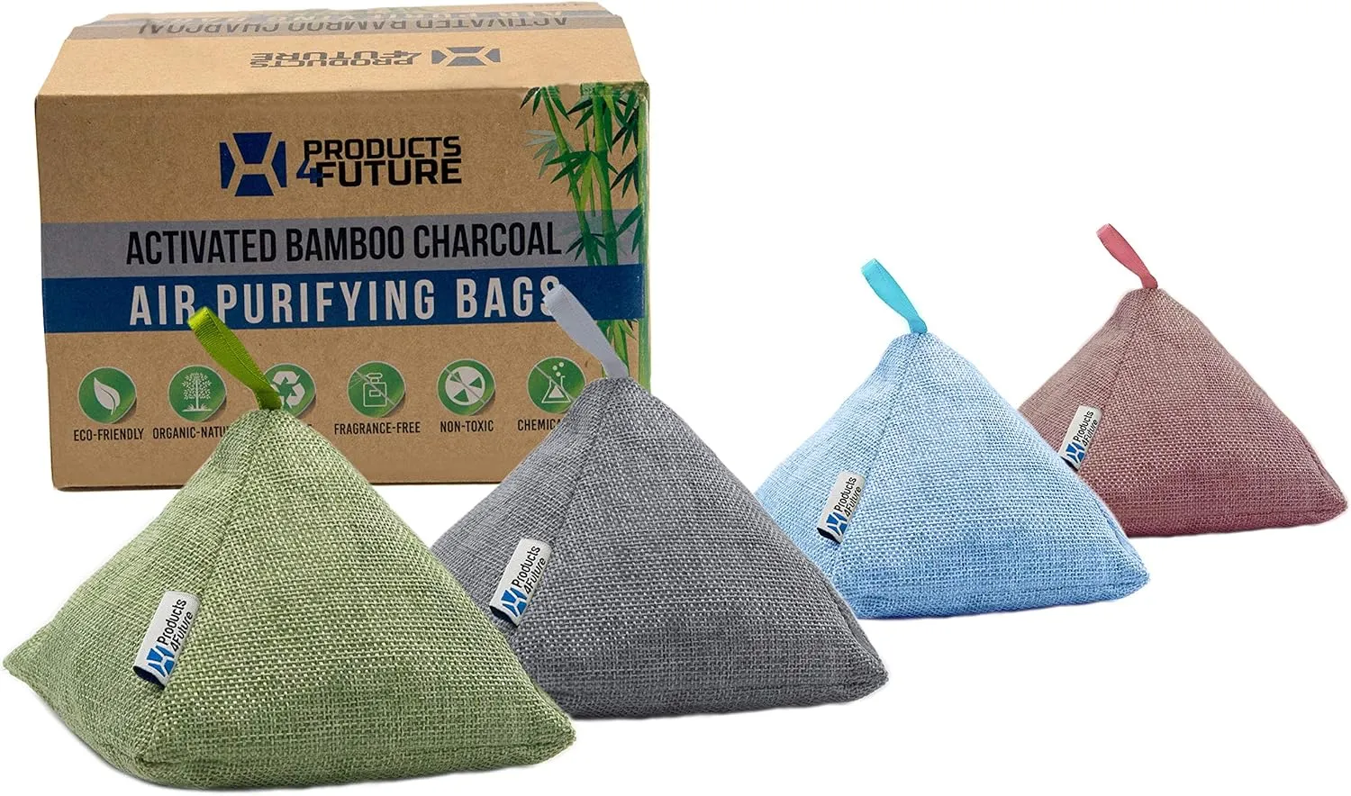Products4Future 4 Pack of 200g Naturally Activated Bamboo Charcoal Air Purifying Bags | Natural Home Deodorizer Bags | Charcoal Bags Odor Absorber For Pets | Odor Eliminator Air Freshener