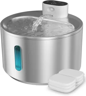 QANYI Cat Water Fountain Stainless Steel, 140oz/4L Wireless Cat Drinking Fountain, Battery Operated with 3 Filters, Cordless Pet Water Fountain Rechargeable with Motion Sensor, Cats & Dogs