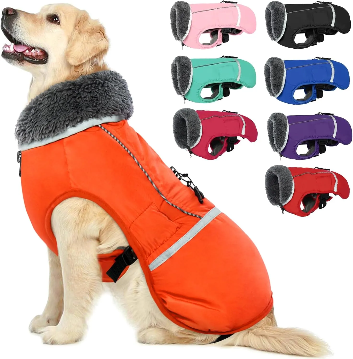 QBLEEV Warm Dog Coat Reflective Dog Jacket, Waterproof Dog Winter Coat Turtleneck Dog Clothes for Cold Weather, Thick Fleece Dog Snowsuit Christmas Dog Vest Pet Apparel for Small Medium Large Dogs M