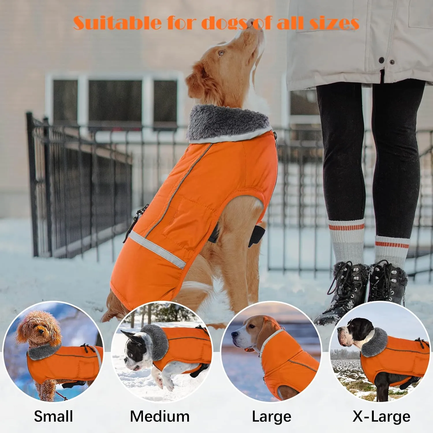QBLEEV Warm Dog Coat Reflective Dog Jacket, Waterproof Dog Winter Coat Turtleneck Dog Clothes for Cold Weather, Thick Fleece Dog Snowsuit Christmas Dog Vest Pet Apparel for Small Medium Large Dogs M
