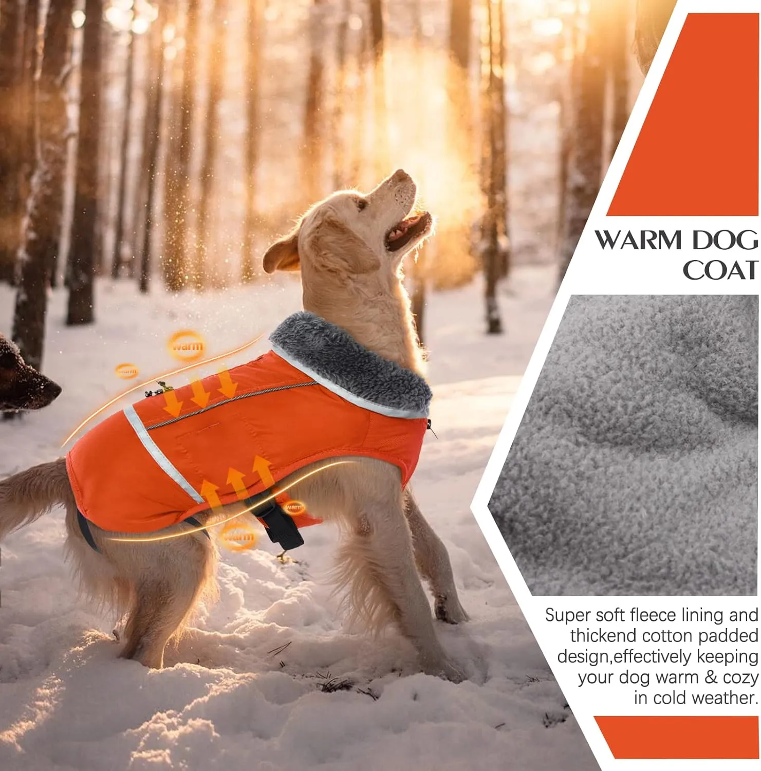 QBLEEV Warm Dog Coat Reflective Dog Jacket, Waterproof Dog Winter Coat Turtleneck Dog Clothes for Cold Weather, Thick Fleece Dog Snowsuit Christmas Dog Vest Pet Apparel for Small Medium Large Dogs M