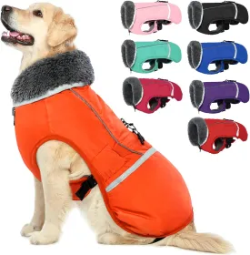 QBLEEV Warm Dog Coat Reflective Dog Jacket, Waterproof Dog Winter Coat Turtleneck Dog Clothes for Cold Weather, Thick Fleece Dog Snowsuit Christmas Dog Vest Pet Apparel for Small Medium Large Dogs M