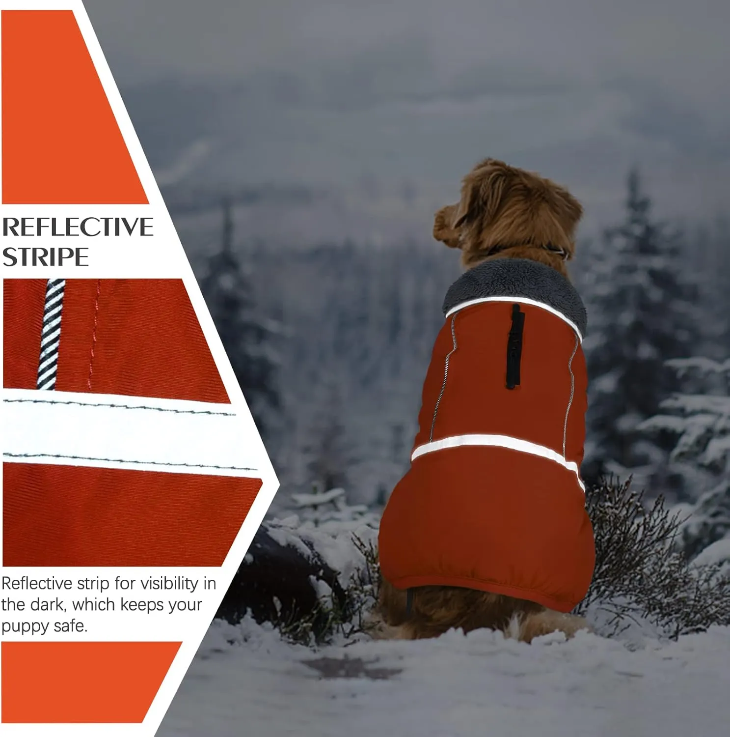 QBLEEV Warm Dog Coat Reflective Dog Jacket, Waterproof Dog Winter Coat Turtleneck Dog Clothes for Cold Weather, Thick Fleece Dog Snowsuit Christmas Dog Vest Pet Apparel for Small Medium Large Dogs M