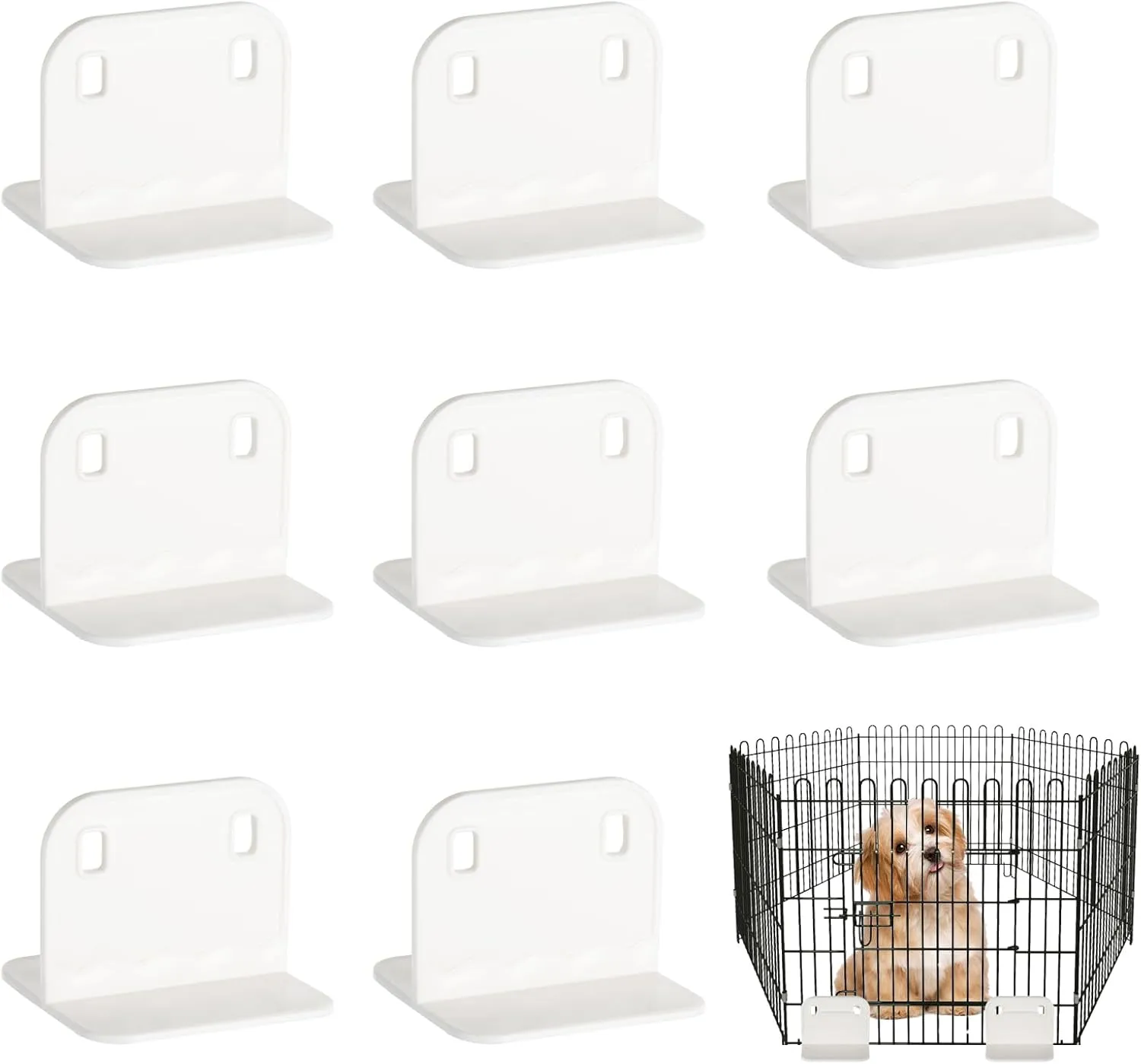 Rainmae 8 Pcs Pet Gate Support Feet Plastic Isolation Fence Reinforcement Stabilizer Fittings Fixed Ground Panel with Adhesives Pad Zip Ties for Indoor Freestanding Pet Dog Cat Gate Configuration