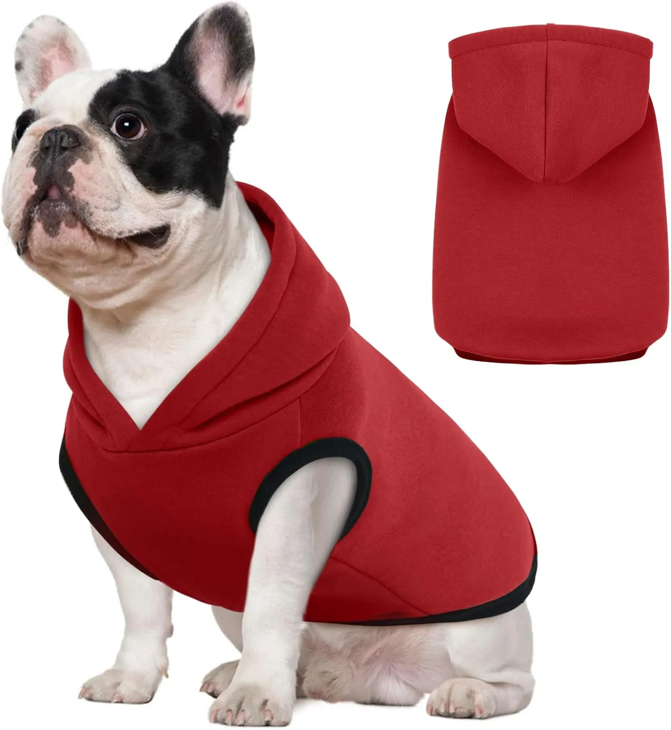 ROZKITCH Dog Hoodie,Winter Dog Fleece Sweaters Pet Warm Sweatshirt Pet Pullover Dog Clothes Soft Warm Christmas Outfit Puppy Vest with Leash Hole for Large Dogs French Bulldog Clothes Red XL