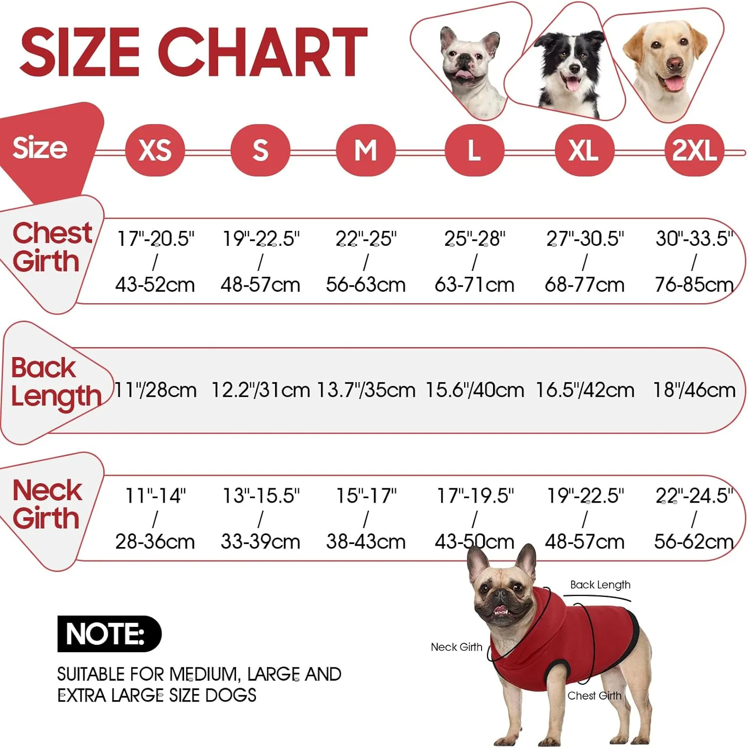 ROZKITCH Dog Hoodie,Winter Dog Fleece Sweaters Pet Warm Sweatshirt Pet Pullover Dog Clothes Soft Warm Christmas Outfit Puppy Vest with Leash Hole for Large Dogs French Bulldog Clothes Red XL