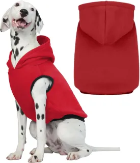 ROZKITCH Dog Hoodie,Winter Dog Fleece Sweaters Pet Warm Sweatshirt Pet Pullover Dog Clothes Soft Warm Christmas Outfit Puppy Vest with Leash Hole for Large Dogs French Bulldog Clothes Red XL