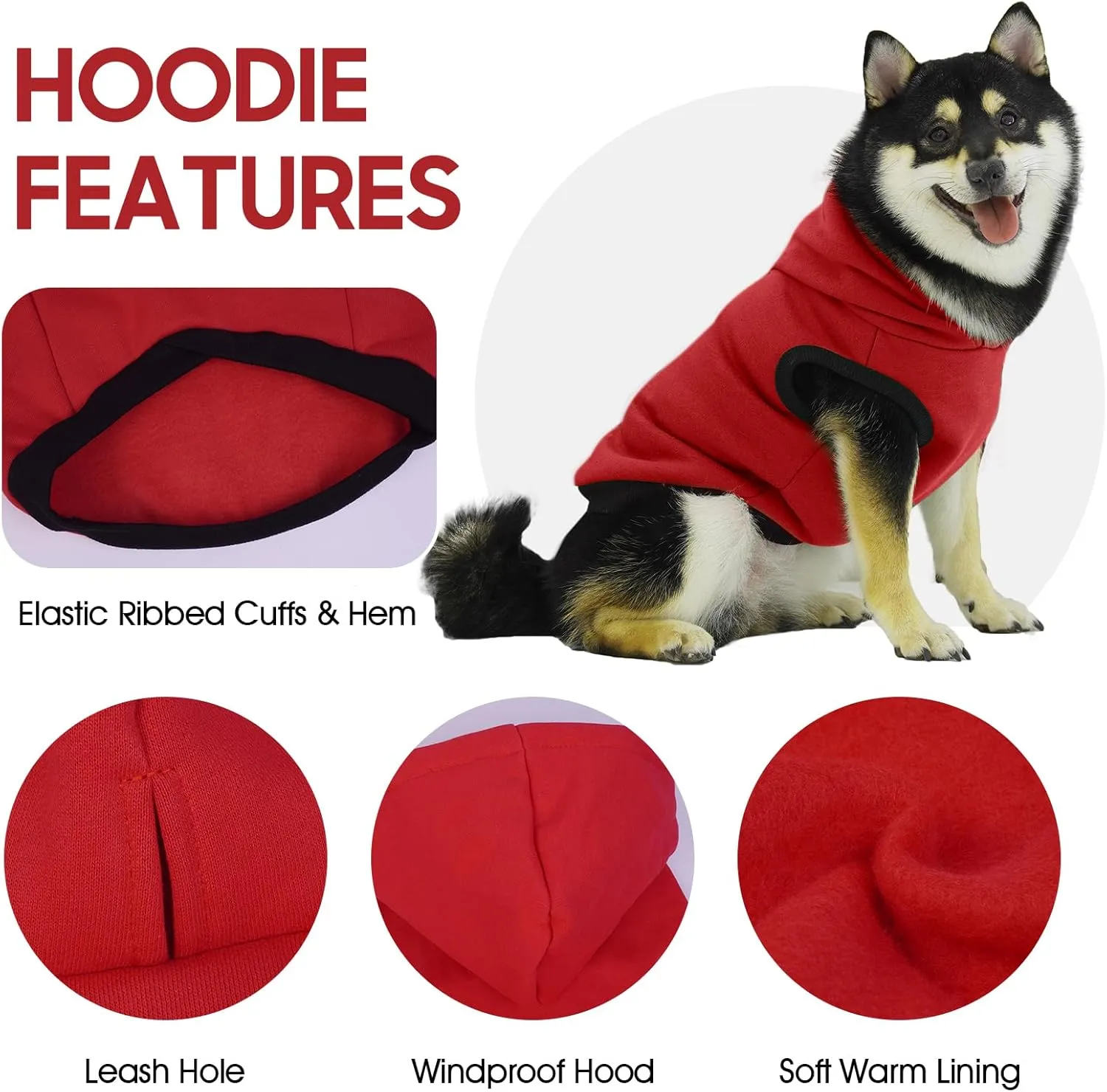 ROZKITCH Dog Hoodie,Winter Dog Fleece Sweaters Pet Warm Sweatshirt Pet Pullover Dog Clothes Soft Warm Christmas Outfit Puppy Vest with Leash Hole for Large Dogs French Bulldog Clothes Red XL
