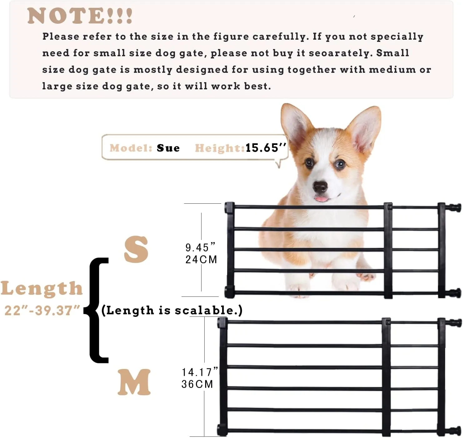 Short Dog Gate Expandable Dog Gate 22"-39.37" to Step Over,Pressure Mount Small Pet Gate,Low Pet Gate-Adjustable,Puppy Gate Indoor for Doorway,Stairs (Black, S(9.4''H))