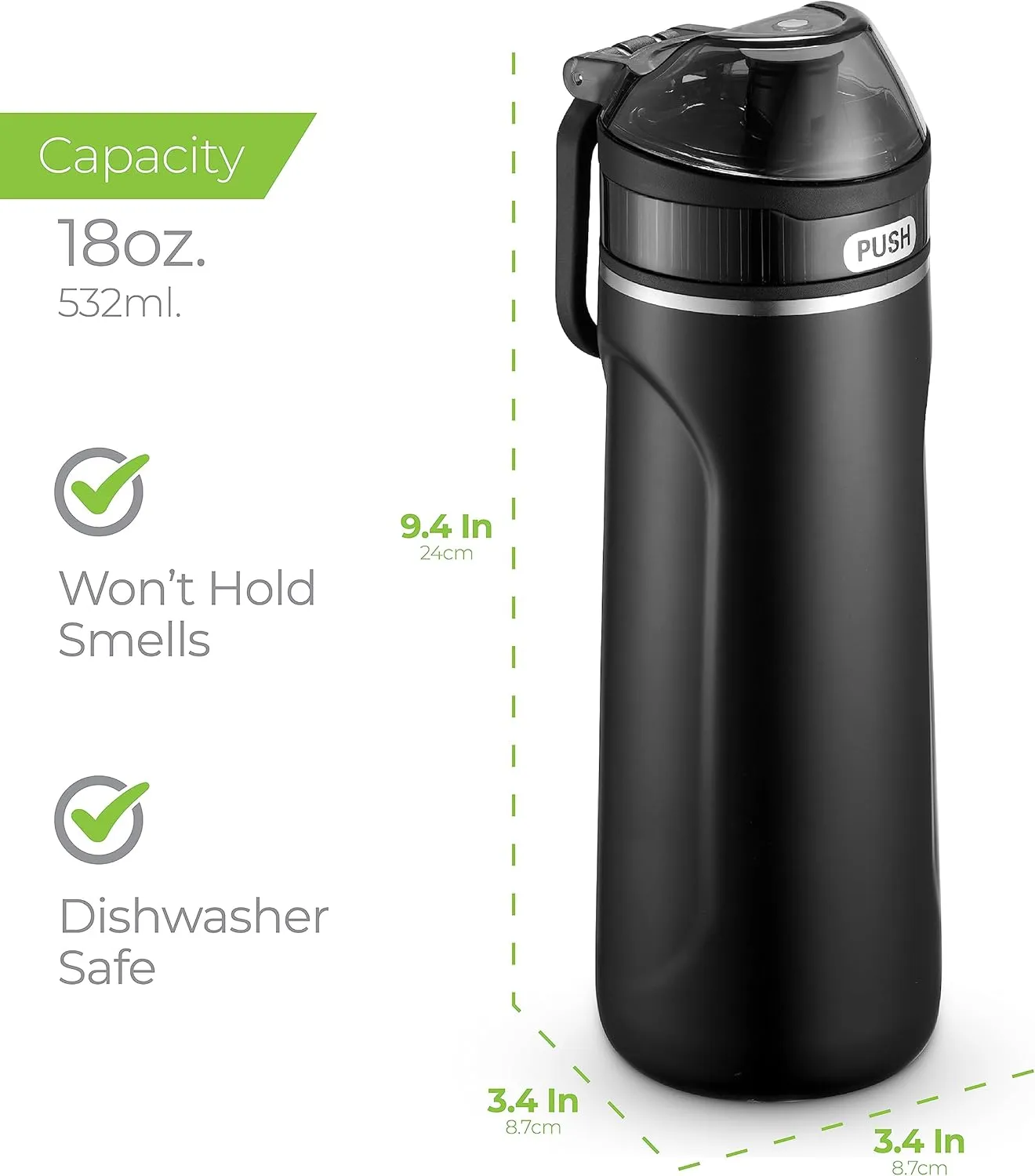 SIPX Triple-Insulated Stainless Steel Water Bottle - 18oz. With Straw Lid, BPA-Free Reusable Insulated Water Bottle Keeps Cold For 12 Hours,