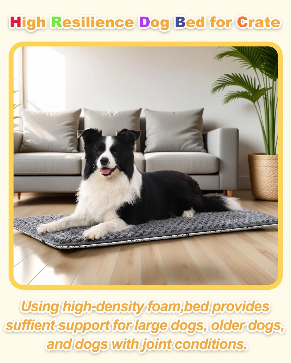 Small Dog Bed for Crate High Resilience Foam Crate Pad Mat for Medium Dogs Washable Anti-Slip,23" x 17",Dark Gray