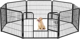 Sweetcrispy Dog Playpen Indoor - Pet Fence Puppy Exercise Pen for Yard Gate 8 Panel 24 Height Heavy Duty Crates with Doors Metal Dog Pen for Camping, RV, Outdoor, Small/Medium Pets
